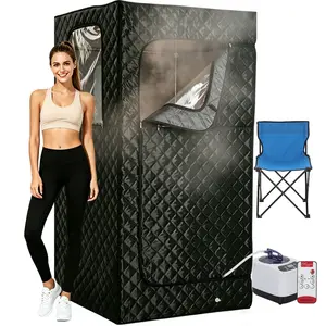 [NEW PRODUCT - FLASH SALE]  Garvee Portable Sauna Tent with 3L 1200W Steamer, Folding Chair, Remote, 9 Temp Levels, 99-Min Timer – Single Person, 90x90x180cm, Black – 90*90*180cm, Single, 1000W