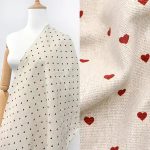 Heart Pattern Linen Fabric, 150x50cm Pre-Cut Material, Ideal for Tablecloths, Pillowcases, Home Decor, Durable Home Decoration Cloth