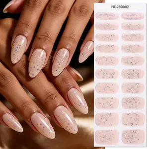 20pcs Shiny Semi-Cured Gel Nail Strips, Nail Decoration, Glitter Nails, Nude Self-Adhesive Full Set, Requires UV Lamp, Easy Apply and Remove, DIY Nail Art for Women and Girls