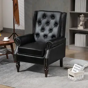 Wood Frame Armchair Modern Accent Chair with Sturdy Wood Legs PU Leather and Microsuede Upholstery for Living Room Bedroom Comfortable & Durable