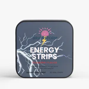 Brainstorm Nootropic Energy Oral Strips Beverage - Fast-Acting Sustained Energy with Green Tea Caffeine, L-Theanine, Vitamin B12 - Cranberry Flavor, 30 Strips, Natural, Organic