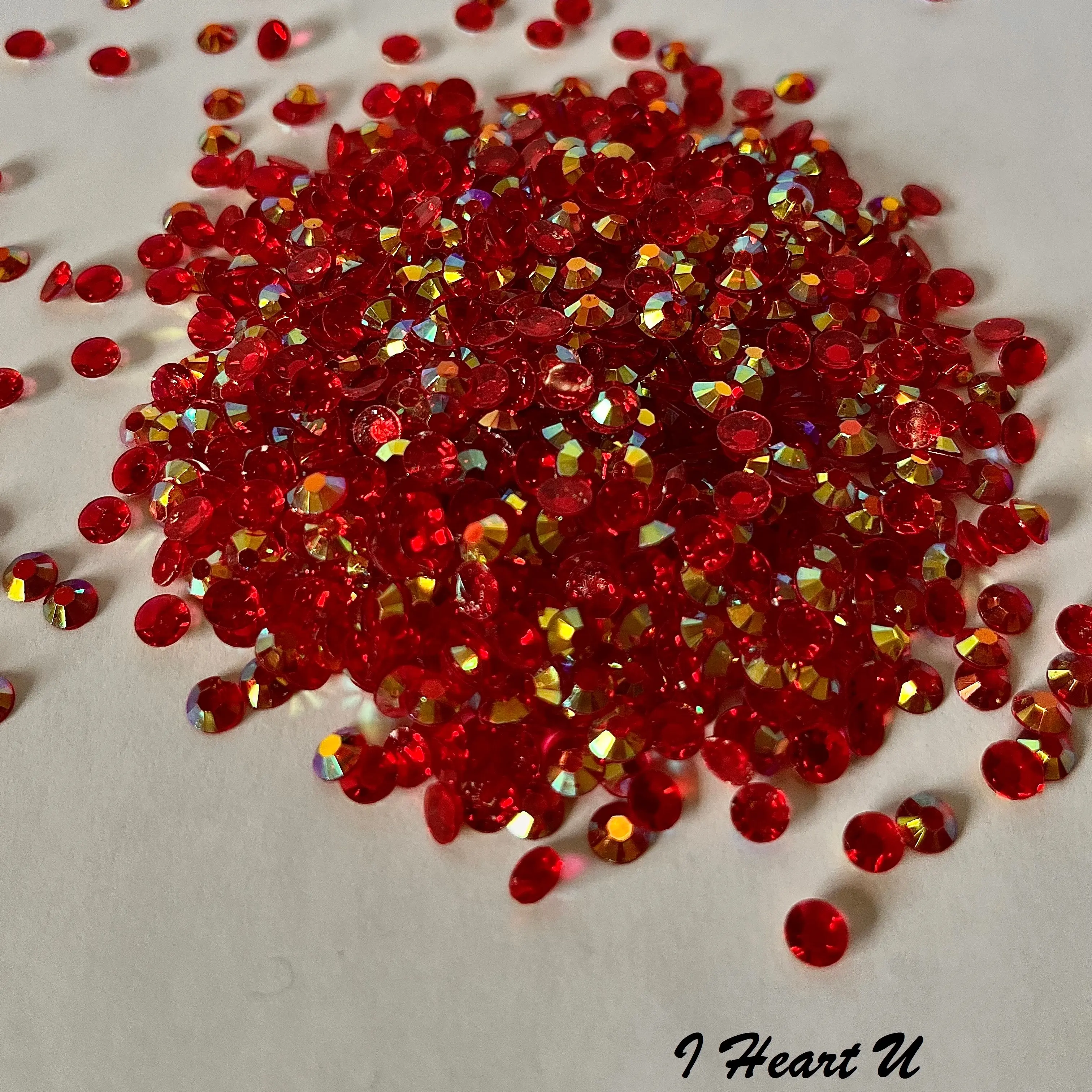 Transparent / Translucent Jelly Rhinestones 1000pcs - 5MM and 4MM sizes- Non-Hotfix flatback Resin AB - SS20, and SS16 - I HEART U