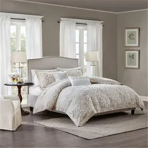 212 MAIN King Size Cotton Duvet Mini Set - Taupe, Button Closure, Classical Look, Tufted Medallion Cotton Material