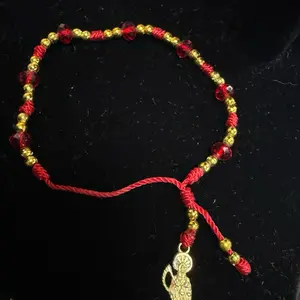 Santa Muerte Bracelet Pulcera de La Santa Muerte Red and Gold Beaded Adjustable Charm Bracelet