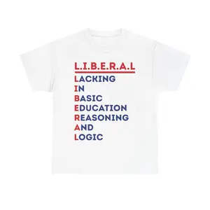 L.I.B.E.R.A.L. Acrostic Tee  Political Satire T-Shirt Casual Streetwear Top Round Neck Tshirt
