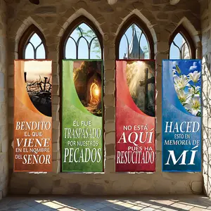 4 Pcs Religious Banners, Polyester Material Christian vertical hanging banners with classic bible verse design for Easter church home indoor wall decoration
