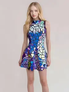 Shimmering Sequin Dress Stage Style Dj Singer Performance Clothing Reflective Bar Concert Wear, Asymmetrical Cut Out Patchwork Design, Dance Dresses