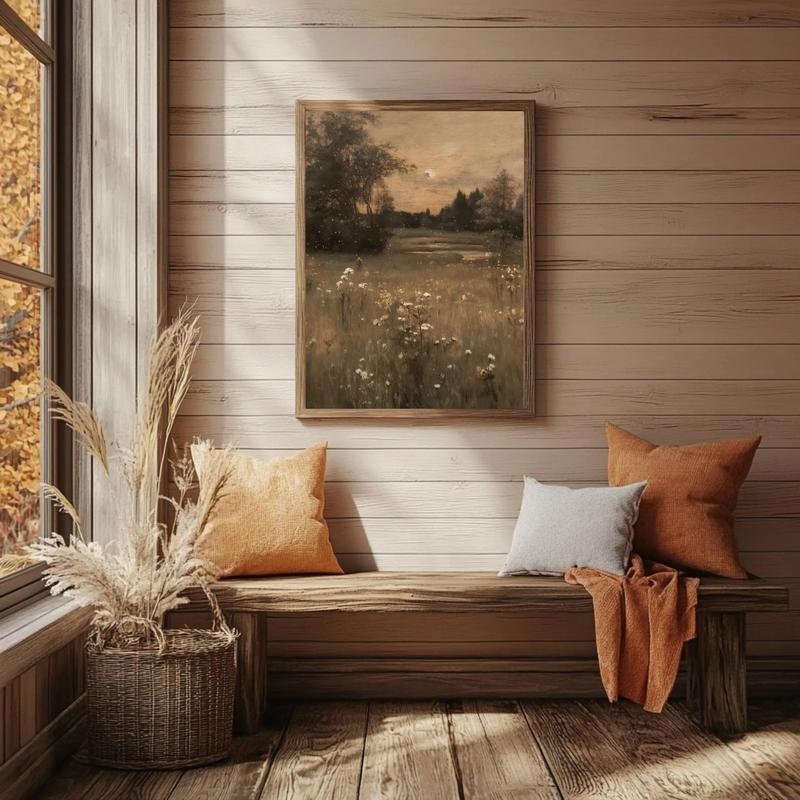 Moody Meadow Landscape Print Vintage Countryside Wall Art