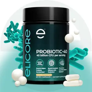 ELICORE Probiotic-40 with Prebiotics & MAKTREK® Bi-Pass Technology - 40 Billion CFU 4-in-1 Probiotic Complex – Supports Digestive & Gut Health for Men & Women – 60 Veg Capsules