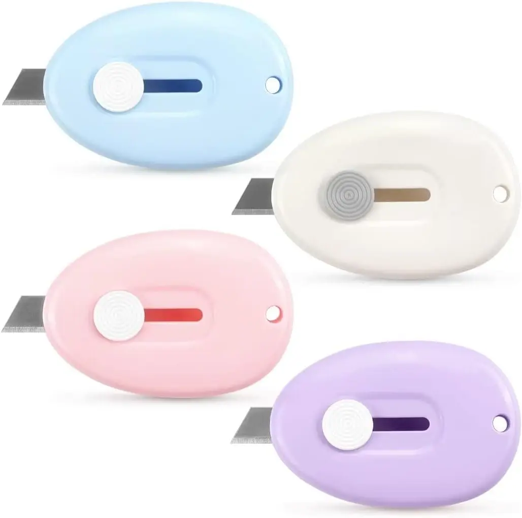 Mini Box Cutter Retractable Utility Knife, 4 Pack | Letter Opener Envelope Slitter, Box Cutter with Key Chain Hole