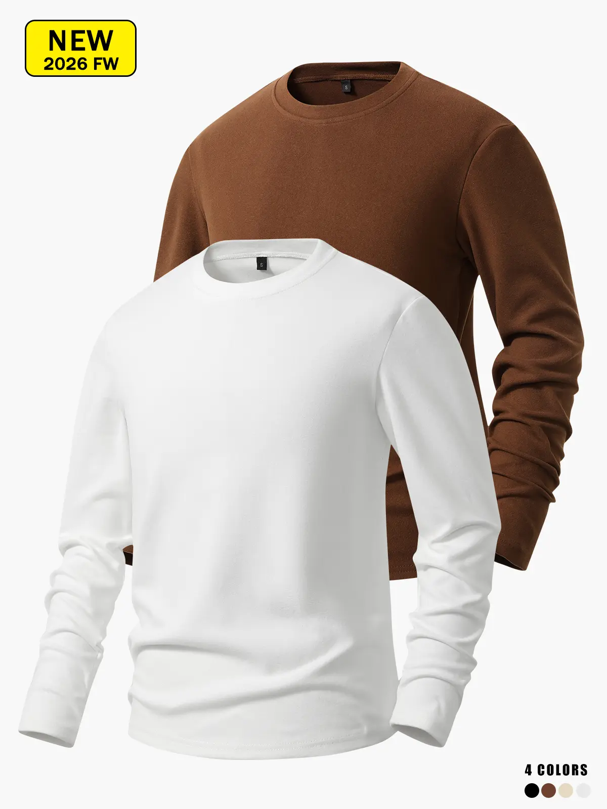 Men’s crewneck thermal fleece long-sleeve sweatshirt, solid color casual inner layer, soft base layer