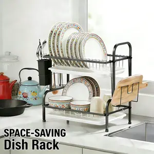 Large Dish Drying Rack for Kitchen Counter,Heavy Duty Space Saving Organizer Rustproof Stainless Steel Self Draining Drainage Board with Swivel Spout,Organiser for Dishes,Cups,Utensils,Pots For Kitchen Counter
