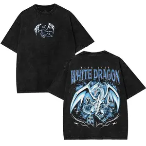Blue Eyes white dragon v3 Kaiba Seto Card Yugioh Yu gi oh anime manga Washed T-shirt Menswear 2 sided graphic tee classic vintage