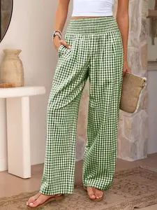 Gingham High-Waisted Wide Leg Pants