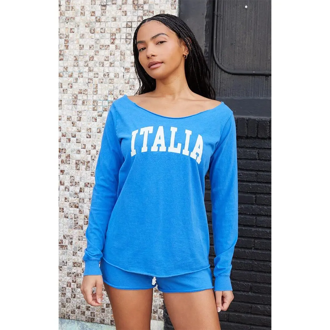 John Galt Women's Electric Blue Italia Off-The-Shoulder Long Sleeve Top - Multicolor