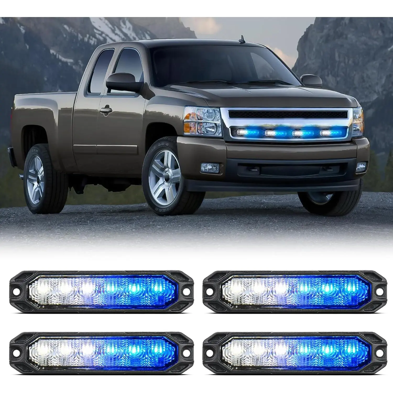 Nilight 4PCS 6LED Blue & White Strobe Light Bar Kit - 12V/24V Ultra Slim Sync Surface Mount Automotive Lights for Trucks, Off-Road Vehicles, Strobe Light Kit Led Backlights