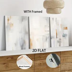 3pcs Framed  Modern Minimalist Abstract Hand-painted Canvas Wall Art,Nordic Style Home Decor for Living Room Bedroom,Beige Grey Tones Wooden Framed Wall Painting,Contemporary Artwork for Interior Deco, Decoration Items
