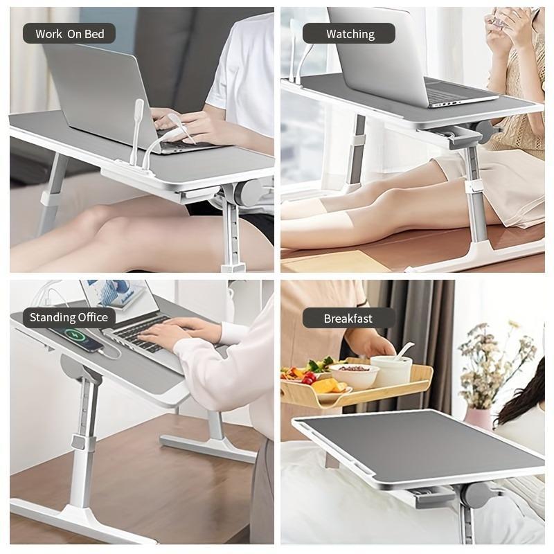 Lap Desk with Tablet Slot, Foldable Laptop Table with Storage Drawer for Bed，Portable Bed Desk for Laptop, Computer Tray with Cup Holder Notebook Stand Reading Holder for Couch Floor