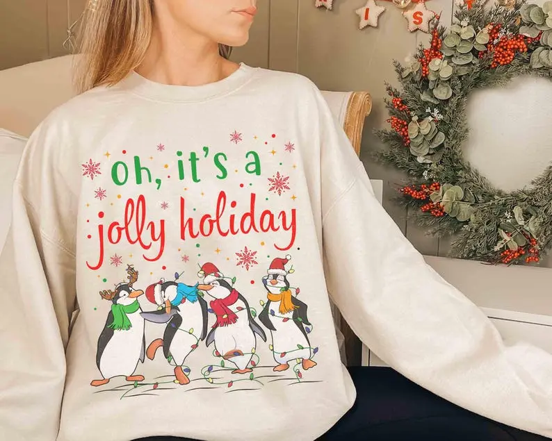 Oh It's A Jolly Holiday Santa Penguins Christmas Light T-shirt