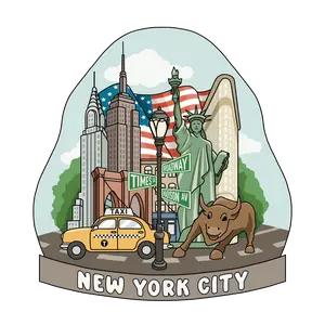 New York City Collage 3D Wooden Souvenir Magnet Featuring Iconic Landmarks Customizable & Sustainable Material Perfect NYC Gift