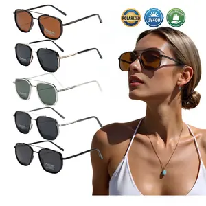 3-Pack Retro Aviator Square Sunglasses | Polarized UV400 Double Bridge Metal Frame for Men & Women
