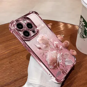 Pink rose pattern design is suitable for iPhone 17 Pro Max 16E 15 Pro 14 Plus 13 12 11 Air, Samsung Galaxy S26 Ultra S25 Plus S24 FE S23 S22 S21 S20 shockproof protective cases Casing