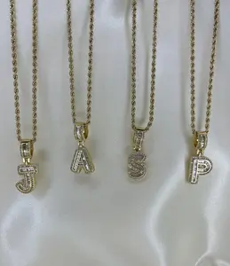 Gold Plated Initial Pendants with a Rope Chain Chunky Style Pendant - A-Z Available