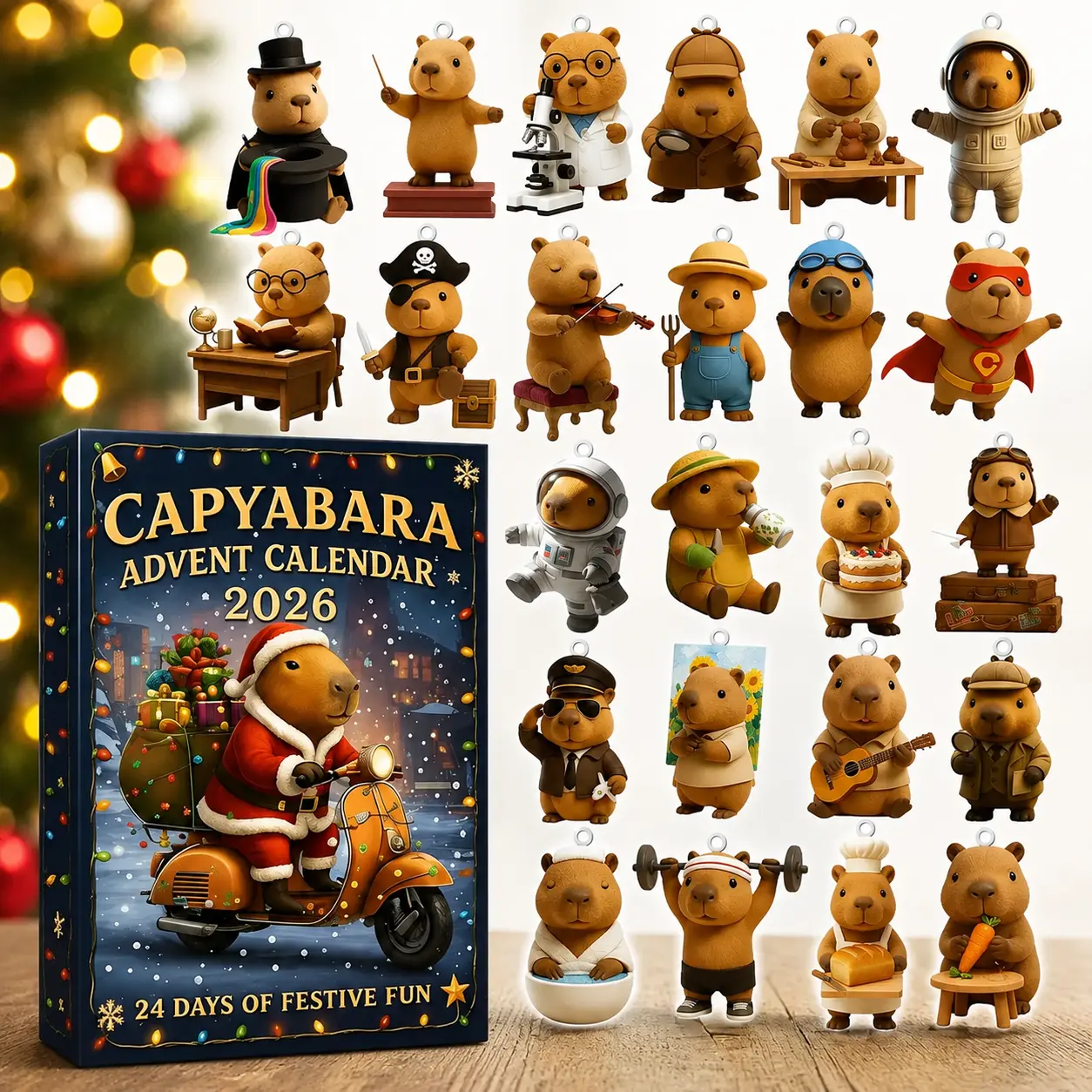 Cute Capybara Advent Calendar 2026 | 24 Days 2D Flat Acrylic Tree Ornaments Set | Unique Xmas Holiday Gift for Kids & Animal Lovers