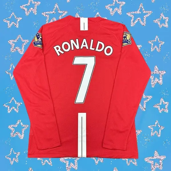 0708 Away Retro Red No.7 Ronaldo Long Sleeved Soccer Jersey