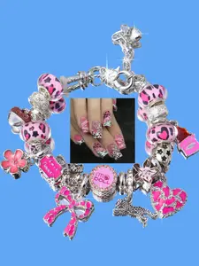 Leopard Print Bow Heart Charm Bracelet, Fashionable Leopard Pattern Bracelet, Cherry Blossom Heart Bracelet, Fun Chocolate Heart Bracelet, Heart Shaped Bracelet