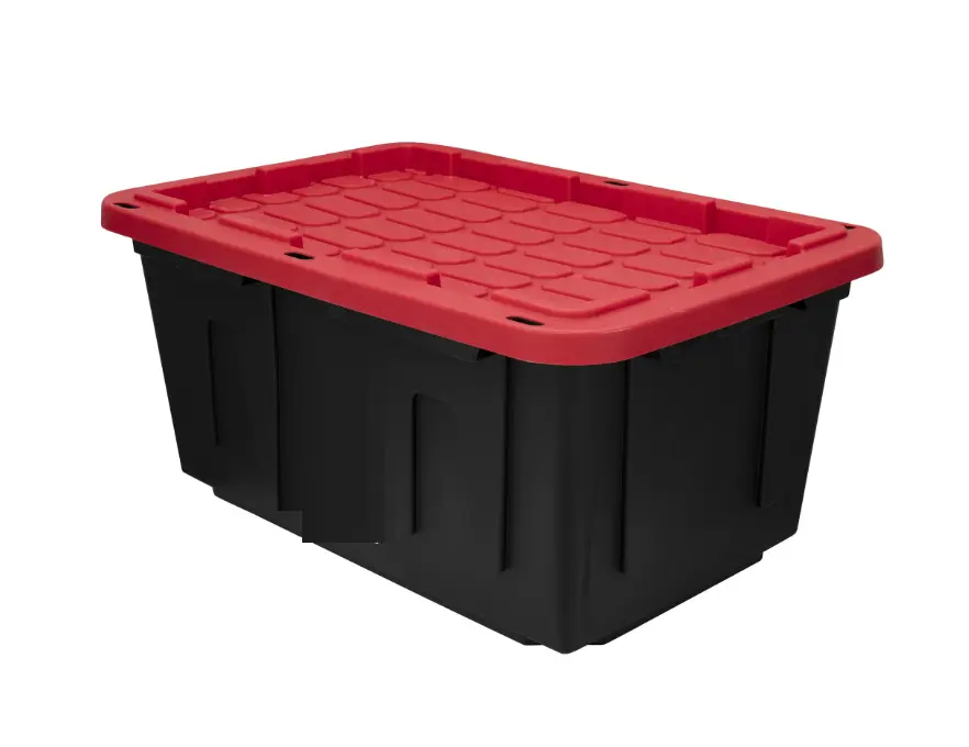 27 Gal Heavy-Duty Storage Tote with Snap-On Lid, Black & Red