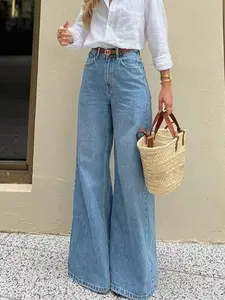 Women's Elastic Loose Washed Flared Bell-Bottom Jeans, Casual All-Season Denim Jeans, Perfect for Dating and Outdoor Activities