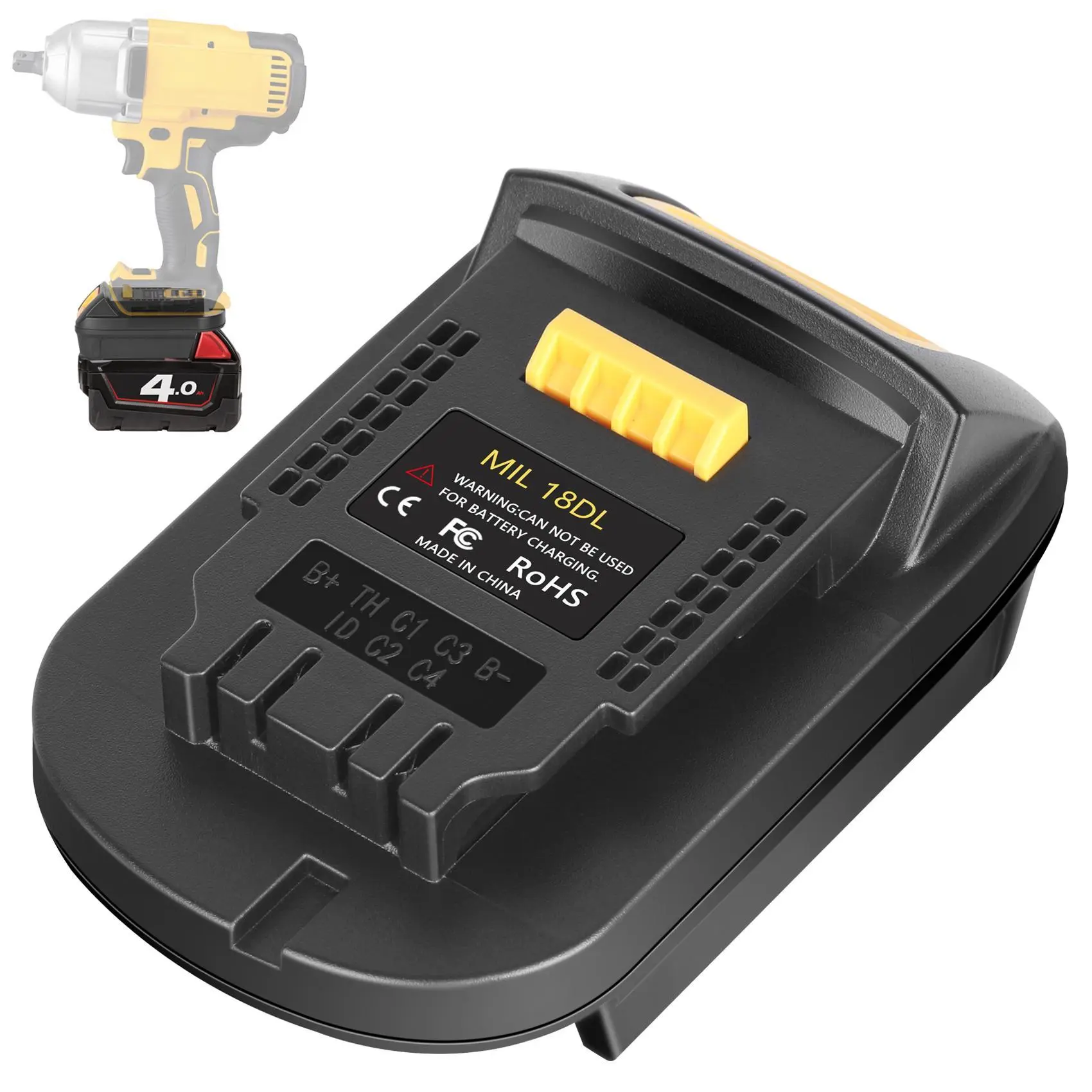 MIL18DL Battery Converter for Milwaukee to Dewalt Battery Adapter, Convert for Milwaukee M18 18V Battery to Dewalt 20V Battery for Dewalt Cordless Tools(Bare Adapter Only)