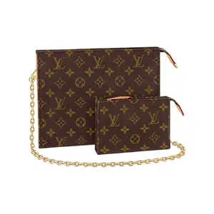 Pre-owned Louis Vuitton Canvas Clutches & Wristlets Coated Clutch Toiletry Bag Large Brown
