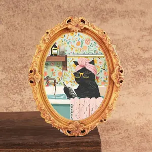 Vintage Oval Mini Frame Refrigerator Magnet, Cute Cat Design, Creative Gift, Home Decor, Festive Holiday Present, Small Artwork, Frame Fridge Magnet