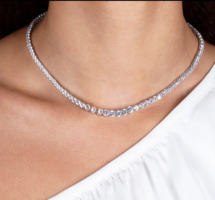 Silver CZ Tennis Chain - Affordable Diamond-Look Synthetic Diamond, Thin, Dainty Pave, Long Length, Multiple Lengths Necklace, Premium Shine, Limited Stock, Synthetic Diamond Necklaces, Thin Chain Necklaces