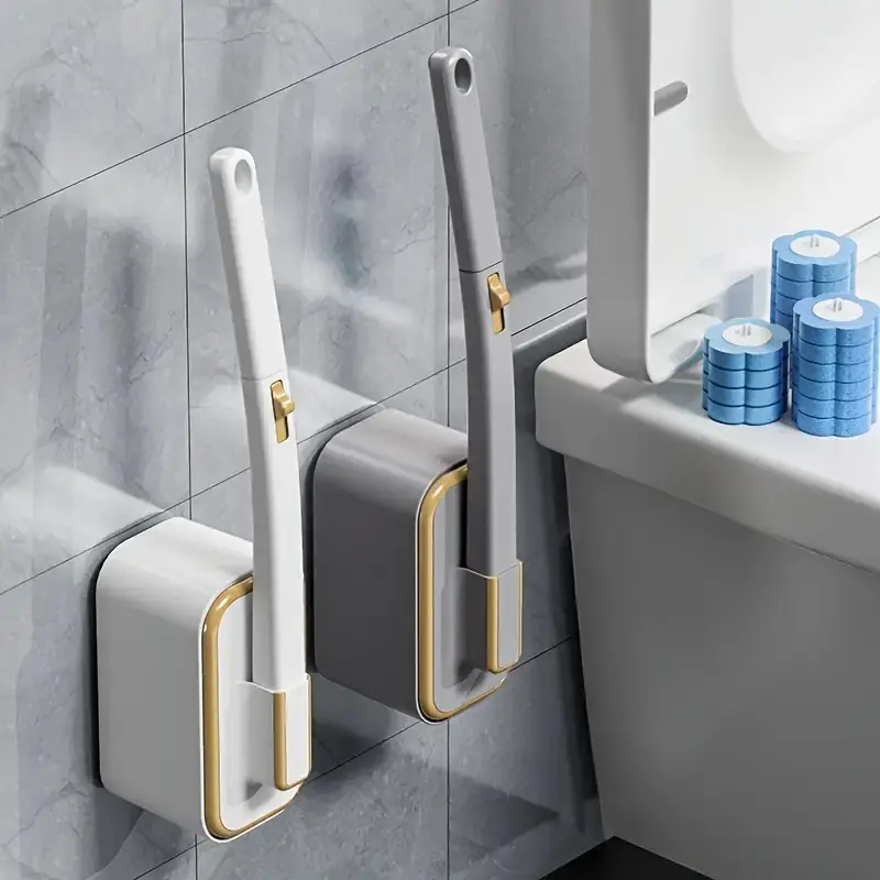 18-Piece Durable Plastic Disposable Toilet Wand Set - Bathroom Cleaning Supplies, Wall-Mounted Holder, Replaceable Rods, Hygienic Push-to-Clean Hands-Free Operation, Space-Saver Sturdy Design for Home, Commercial Bathrooms (White, No Power Needed)