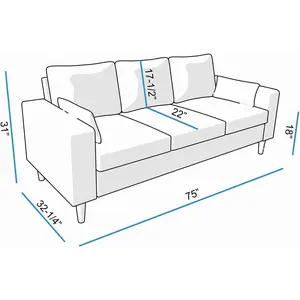 Panana 3 Seat Designer Sofa Couch Linen Fabric Wood Legs, Grey
