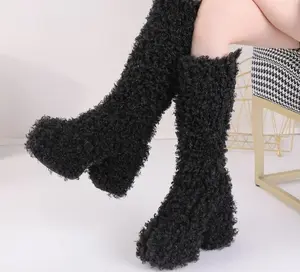 Women's Round Toe Platform So Fuzzy Knee-High Boots for Winter Shoe Footwear Rubber