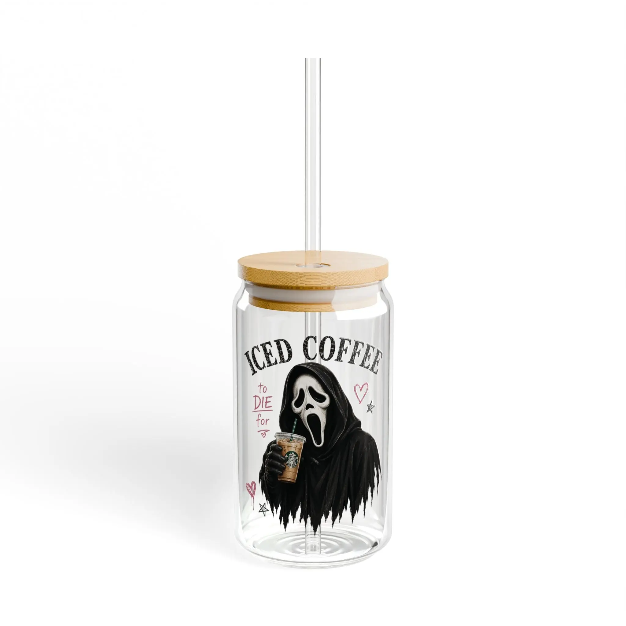 Iced Coffee Sipper Glass - 16oz Halloween Ghost Face Tumbler