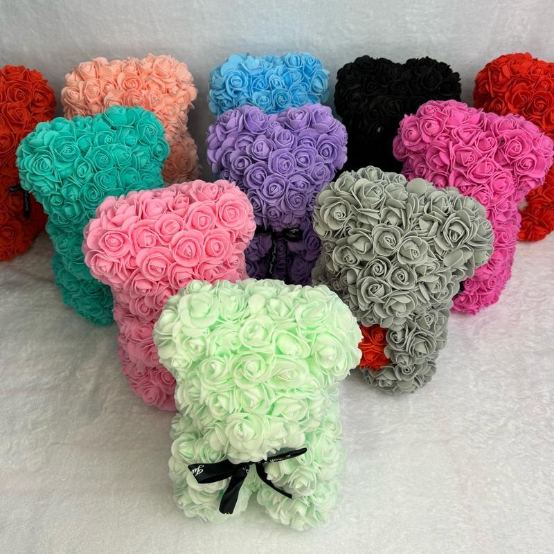 Moxie Dawn Rose Bear - Rose Teddy Bear 10 inch Teddy Flower Bear - Over 200 Dozen Artificial Flowers Mother’s Day, Anniversary, Birthday & Bridal Showers Mom, Gift, Mum Decor Decorative