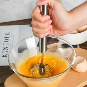 Semi-Automatic Hand Push Rotary Whisk, Stainless Steel Food Grade, Rust Resistant Sturdy Construction, Multi-Purpose Egg Beater Mixer for Cooking Baking, Easy to Clean