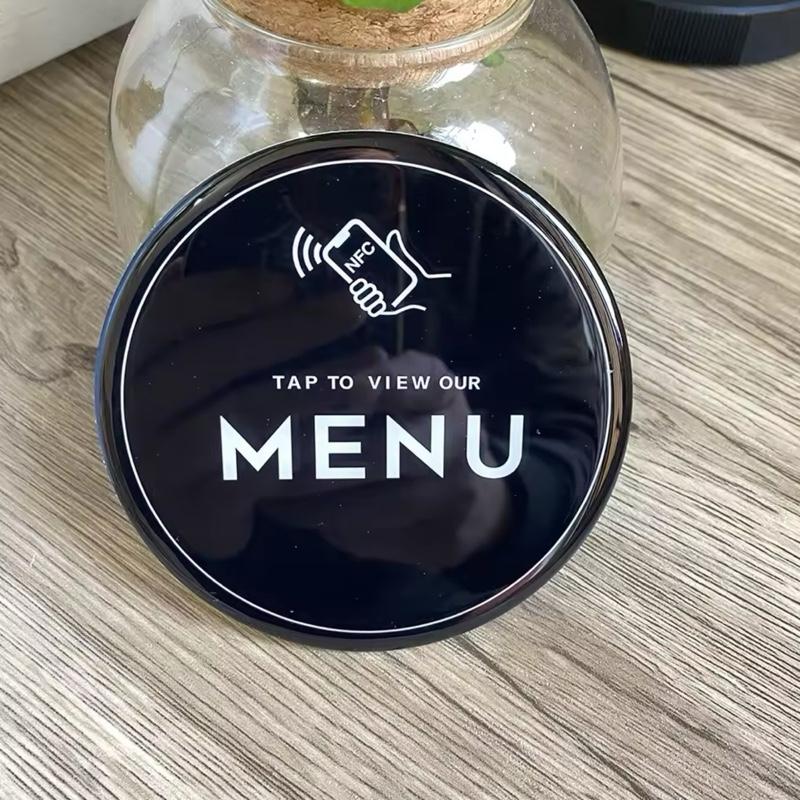 NFC Tap to View Digital Menu for Restaurants Barber Shop Epoxy NFC Menu Table Adhesive Sticker Sign Compatible with iPhone & Androids Fast Read Write Function Amiibo Compatible Ntag215