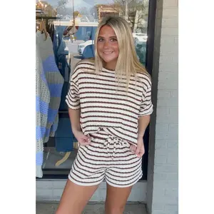 Zenana-Striped Short Sleeve Tee and Shorts Set