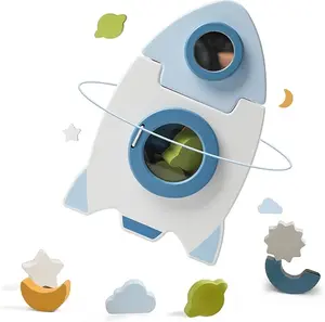 Wooden Baby Activity Cube, Space Rockets Activity Center, 5 in 1 Outdoor Educational Sensory Toy, Montessori Toys, Birthday Gifts Boy, Stand up Toys for Toddlers Easter gift toddlers