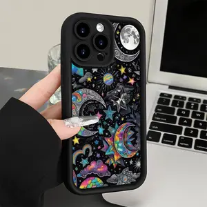 Creative dream moon star pattern Phone cases Case Compatible with iPhone 17 Pro Max 16 16e 15 14 Plus 13 12 Mini 11 Air X XS Pattern TPU Lens Protection Durable Soft Cover Gift 2D printing