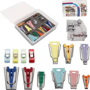 9 Pieces Sew Bias Tape Maker Kit, Stainless Steel Bias Binding Tool Set with 5 Sizes 1/4 to 1 Inch, Sewing Quilting Notions for DIY Fabric Craft, with Awl Clips and Presser Foot