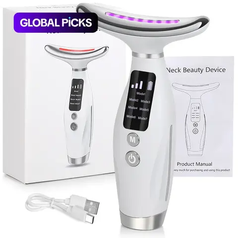 7 in 1 Neck & Face Massager, USB Rechargeable Neck Massage Tool, Constant Temperature Heating & Vibration Beauty Instrument, Facial Beauty Massagers, Perfect Gift for Women #GLOBAL PICKS