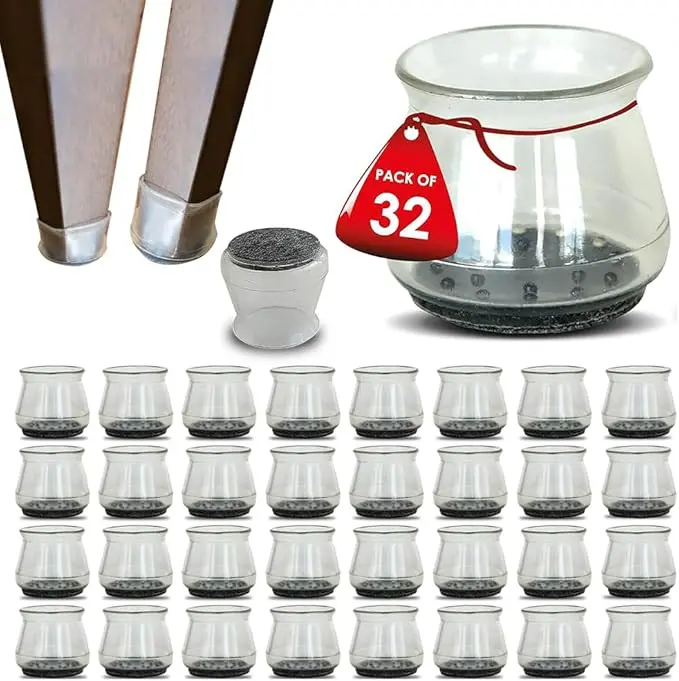 32PCS Silicone Chair Leg Floor Protectors Clear Furniture Leg Caps for Hardwood Floors, Non Slip Chair Feet Covers Large Size 1.3 to 2 Inch Table Chair Leg Protectors Floor Protection Caps,Slip-On,2 Inch Furniture Pads, Easy Slip-On, Classrooms