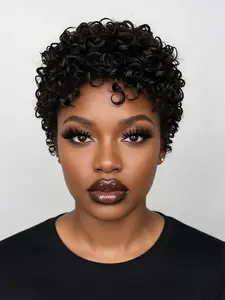 Short Afro Curly Natural Pixie Wig, 150% Density Human Hair Wigs for Women, Daily Party Cosplay Use, Machine Made